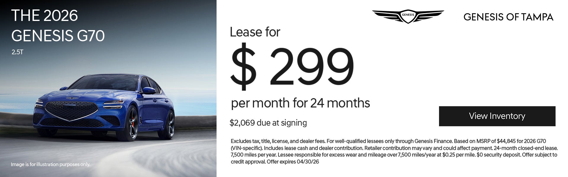 Lease a New 2026 Genesis for G70